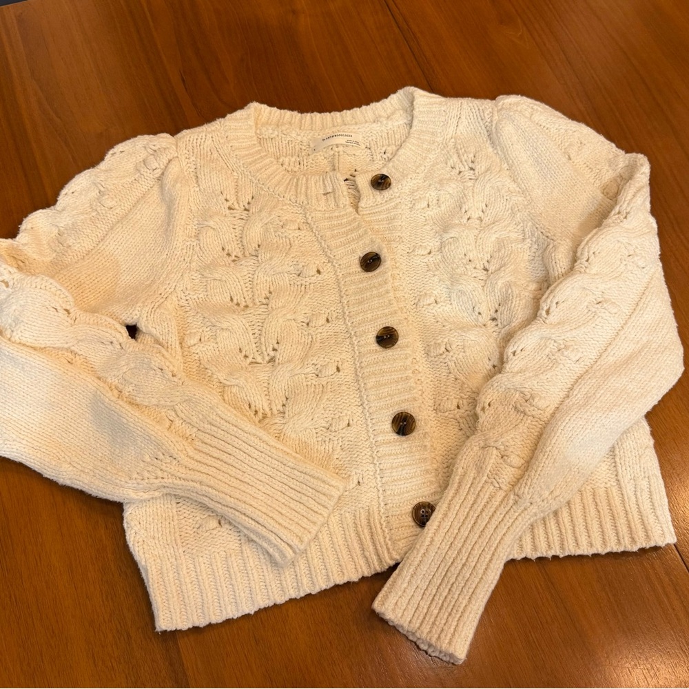 Anthropologie Cream Cable Knit Sweater